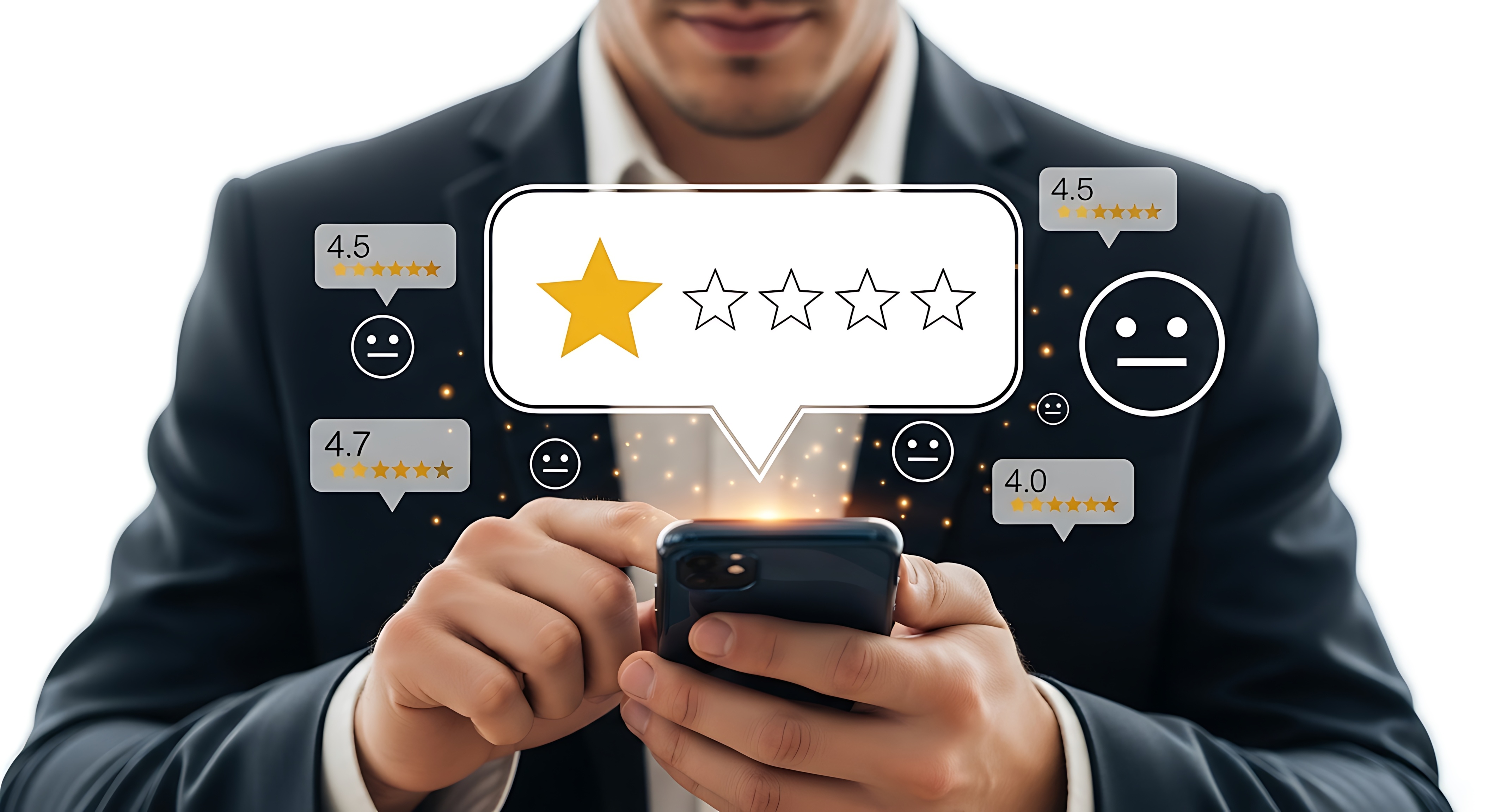 Propietario de negocio gestionando reseñas negativas en Google Maps desde smartphone